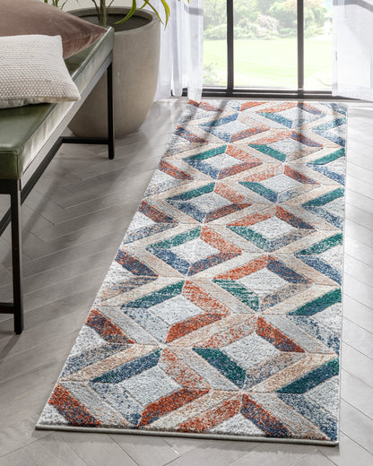 Chihua Geometric Blue Multi High-Low Rug LEO-74