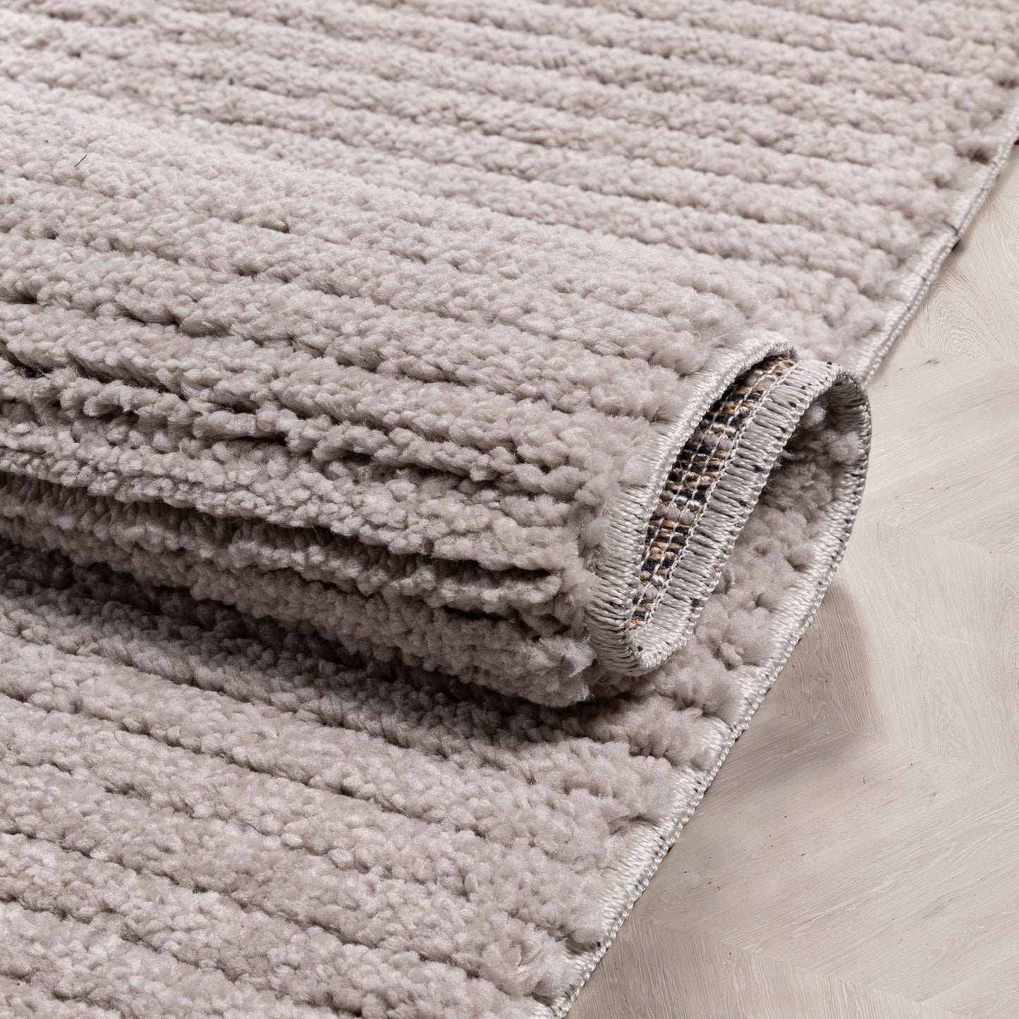Carlow Solid & Striped Textured Taupe Ivory Ultra Soft High-Low Shag Rug MAI-22