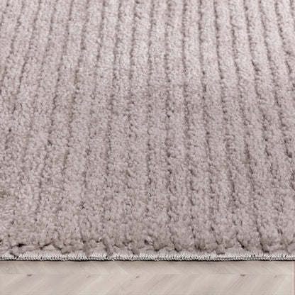 Carlow Solid & Striped Textured Taupe Ivory Ultra Soft High-Low Shag Rug MAI-22