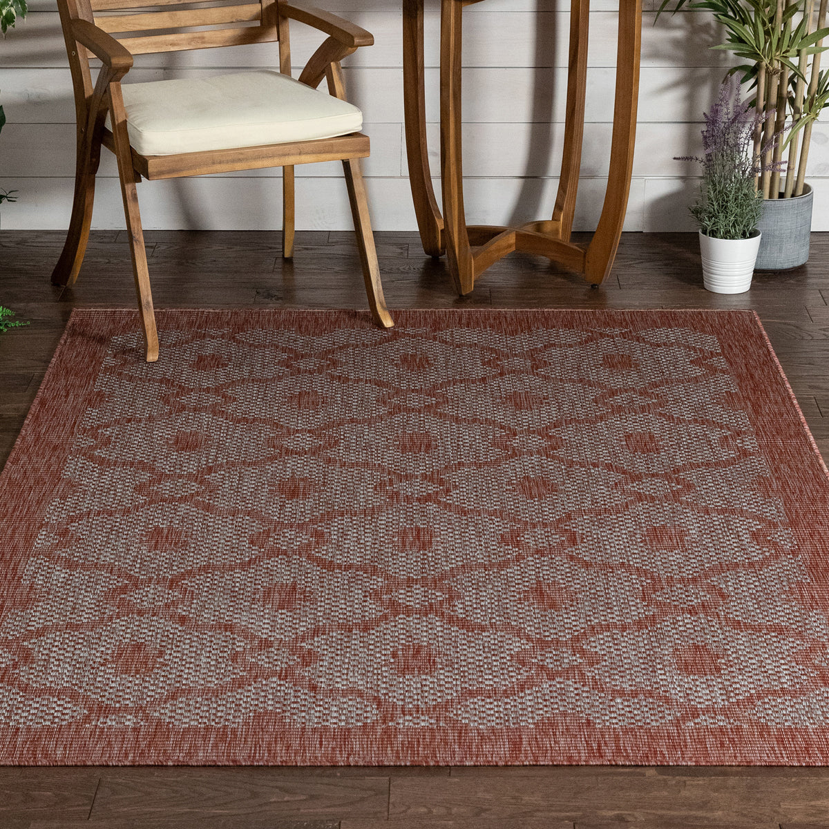 Sol Lattice Trellis Indoor Outdoor Coral Flatweave Rug MED-100
