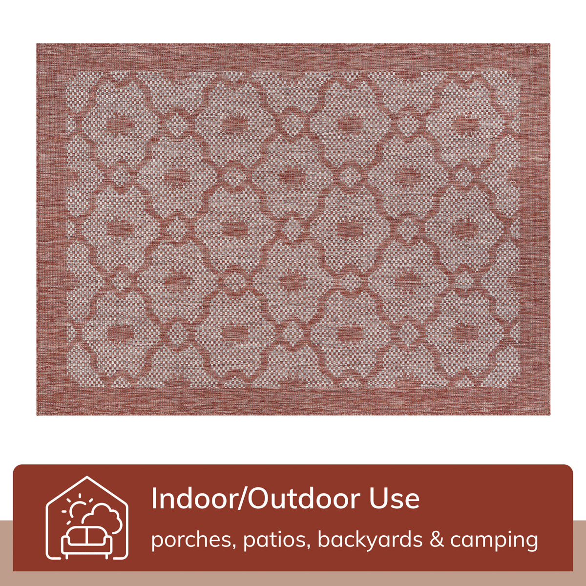 Sol Lattice Trellis Indoor Outdoor Coral Flatweave Rug MED-100