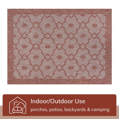 Sol Lattice Trellis Indoor Outdoor Coral Flatweave Rug MED-100