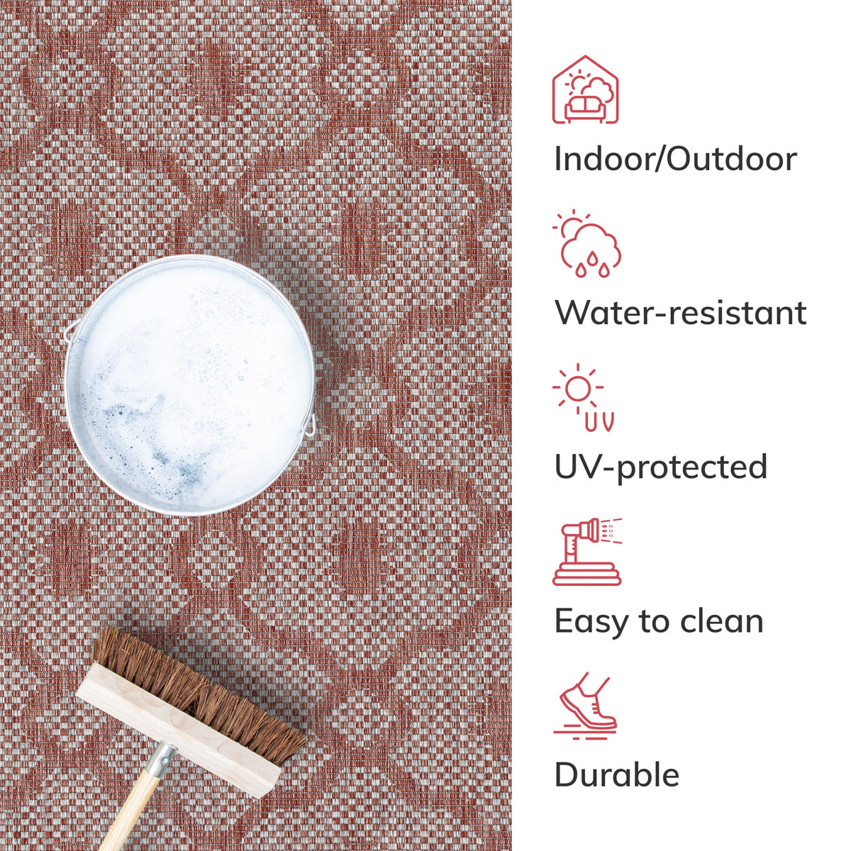 Sol Lattice Trellis Indoor Outdoor Coral Flatweave Rug MED-100