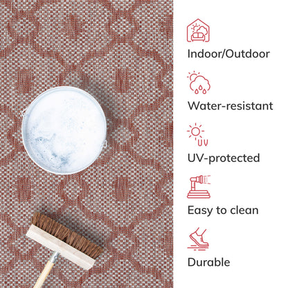 Sol Lattice Trellis Indoor Outdoor Coral Flatweave Rug MED-100