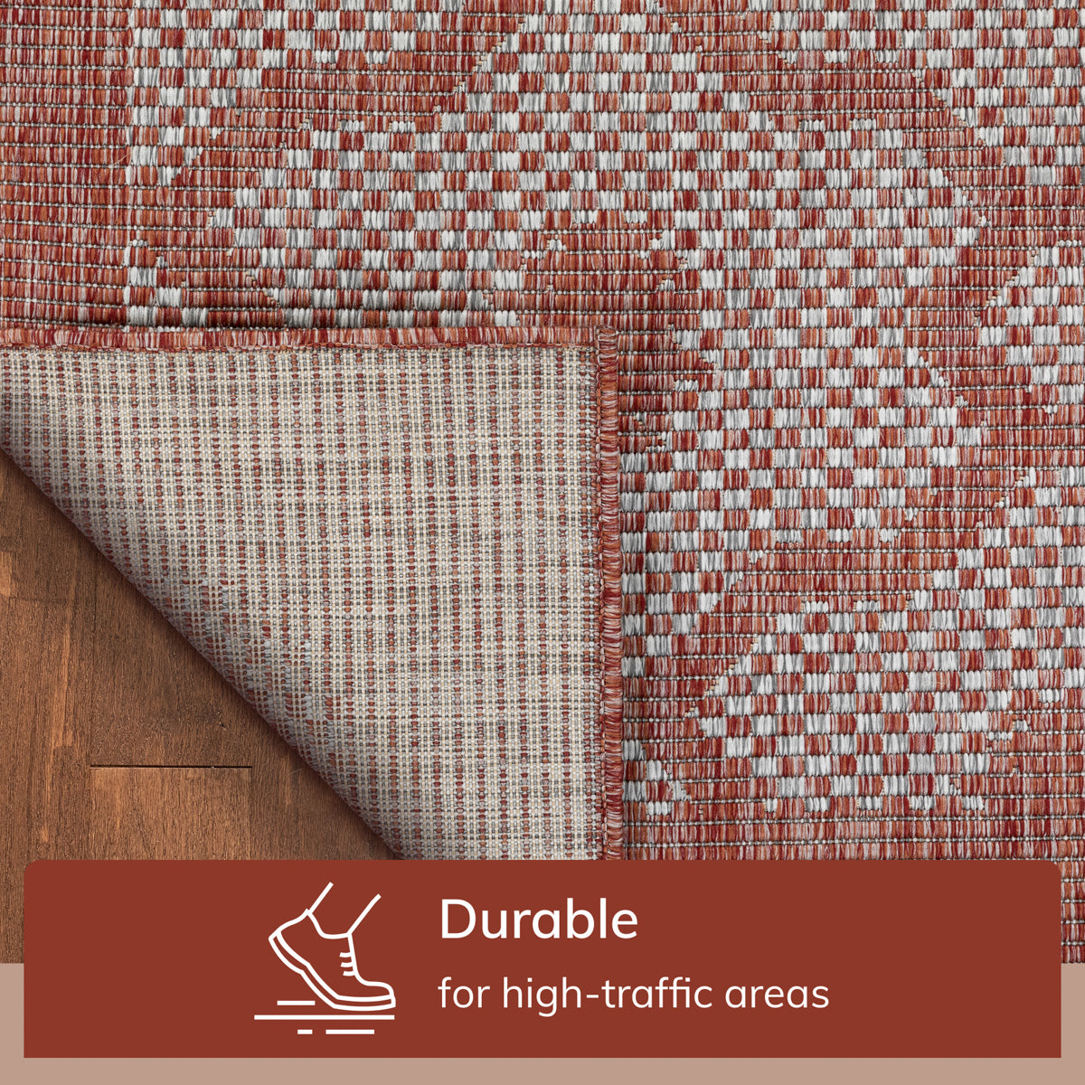Sol Lattice Trellis Indoor Outdoor Coral Flatweave Rug MED-100