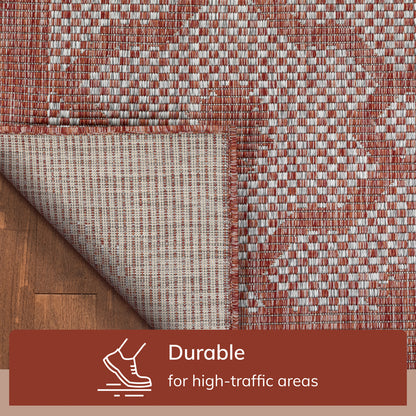 Sol Lattice Trellis Indoor Outdoor Coral Flatweave Rug MED-100