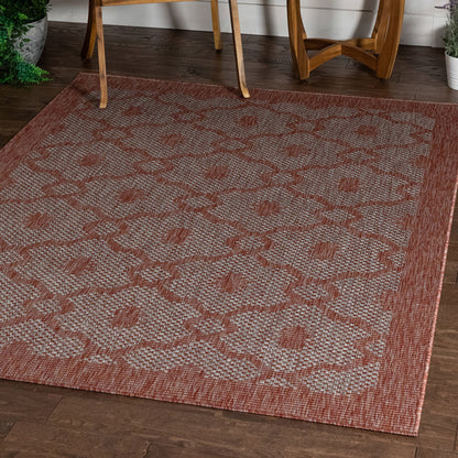 Sol Lattice Trellis Indoor Outdoor Coral Flatweave Rug MED-100