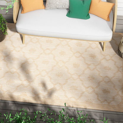 Sol Nordic Lattice Trellis Indoor Outdoor Beige Flatweave Rug MED-102