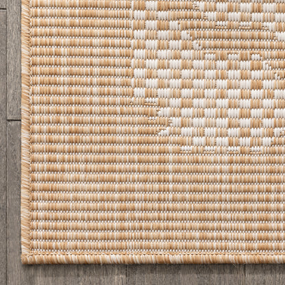 Sol Nordic Lattice Trellis Indoor Outdoor Beige Flatweave Rug MED-102