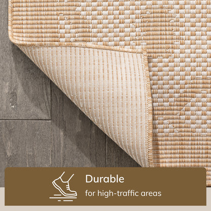 Sol Nordic Lattice Trellis Indoor Outdoor Beige Flatweave Rug MED-102