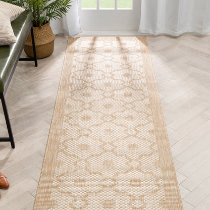 Sol Nordic Lattice Trellis Indoor Outdoor Beige Flatweave Rug MED-102