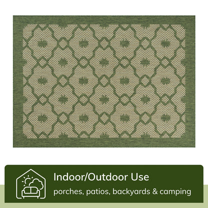 Sol Lattice Trellis Indoor Outdoor Green Flatweave Rug MED-105