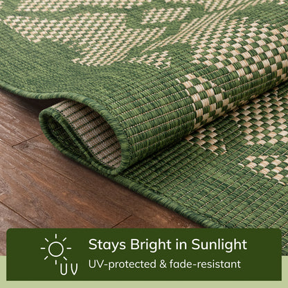 Sol Lattice Trellis Indoor Outdoor Green Flatweave Rug MED-105
