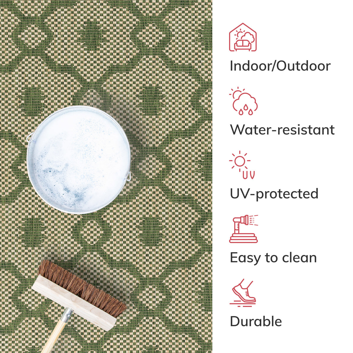 Sol Lattice Trellis Indoor Outdoor Green Flatweave Rug MED-105