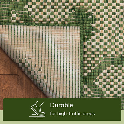 Sol Lattice Trellis Indoor Outdoor Green Flatweave Rug MED-105