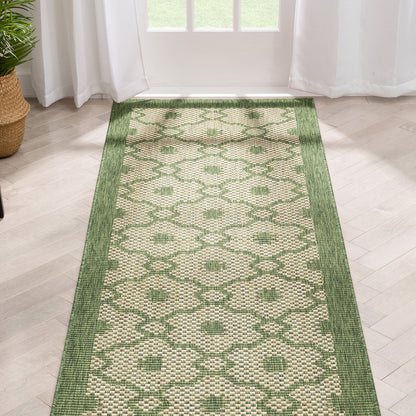 Sol Lattice Trellis Indoor Outdoor Green Flatweave Rug MED-105