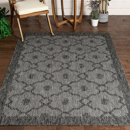 Sol Lattice Trellis Indoor Outdoor Grey Flatweave Rug MED-107
