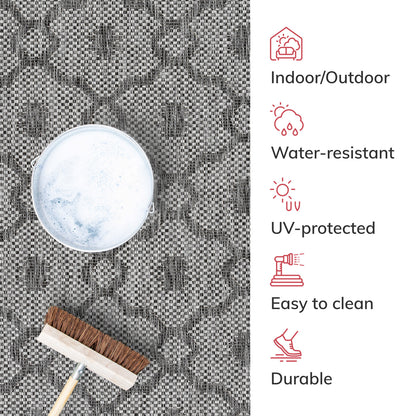 Sol Lattice Trellis Indoor Outdoor Grey Flatweave Rug MED-107