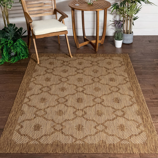 Sol Lattice Trellis Indoor Outdoor Brown Flatweave Rug MED-108