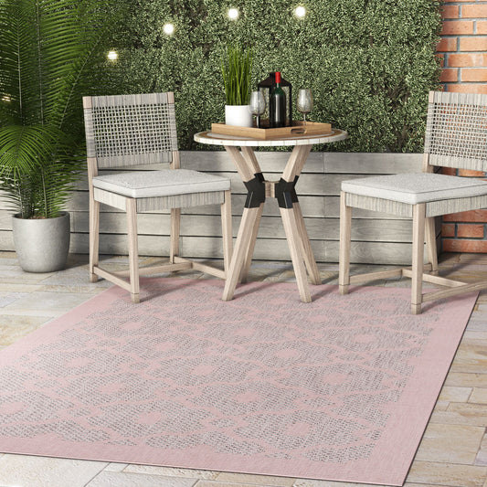 Sol Lattice Trellis Indoor Outdoor Blush Flatweave Rug MED-109