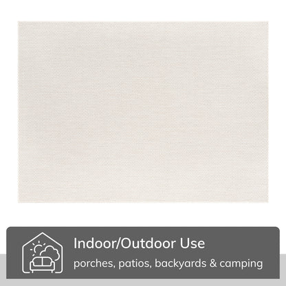 Leif Nordic Geometric Pattern Indoor Outdoor Ivory Flatweave Rug MED-142