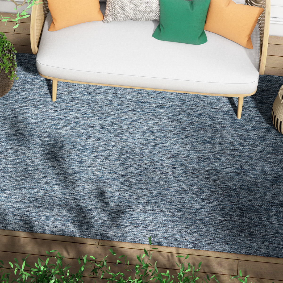 Leif Nordic Geometric Pattern Indoor Outdoor Blue Flatweave Rug MED-144