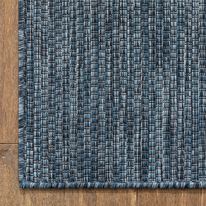 Leif Nordic Geometric Pattern Indoor Outdoor Blue Flatweave Rug MED-144