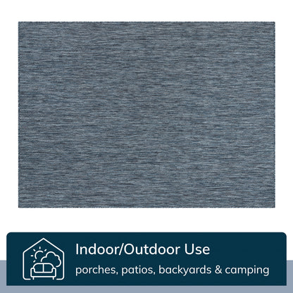 Leif Nordic Geometric Pattern Indoor Outdoor Blue Flatweave Rug MED-144