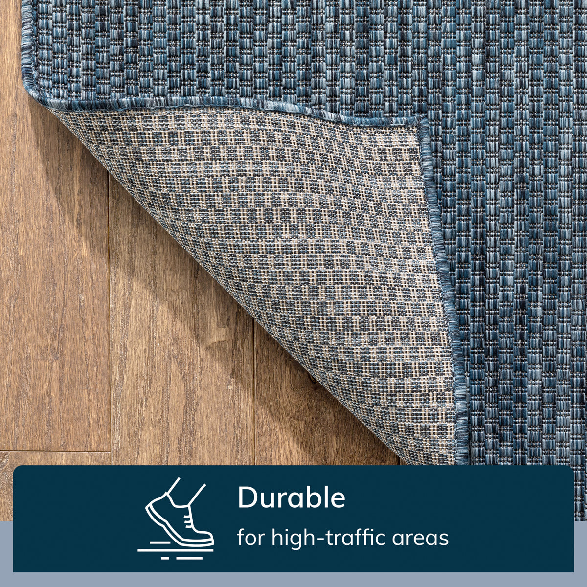 Leif Nordic Geometric Pattern Indoor Outdoor Blue Flatweave Rug MED-144
