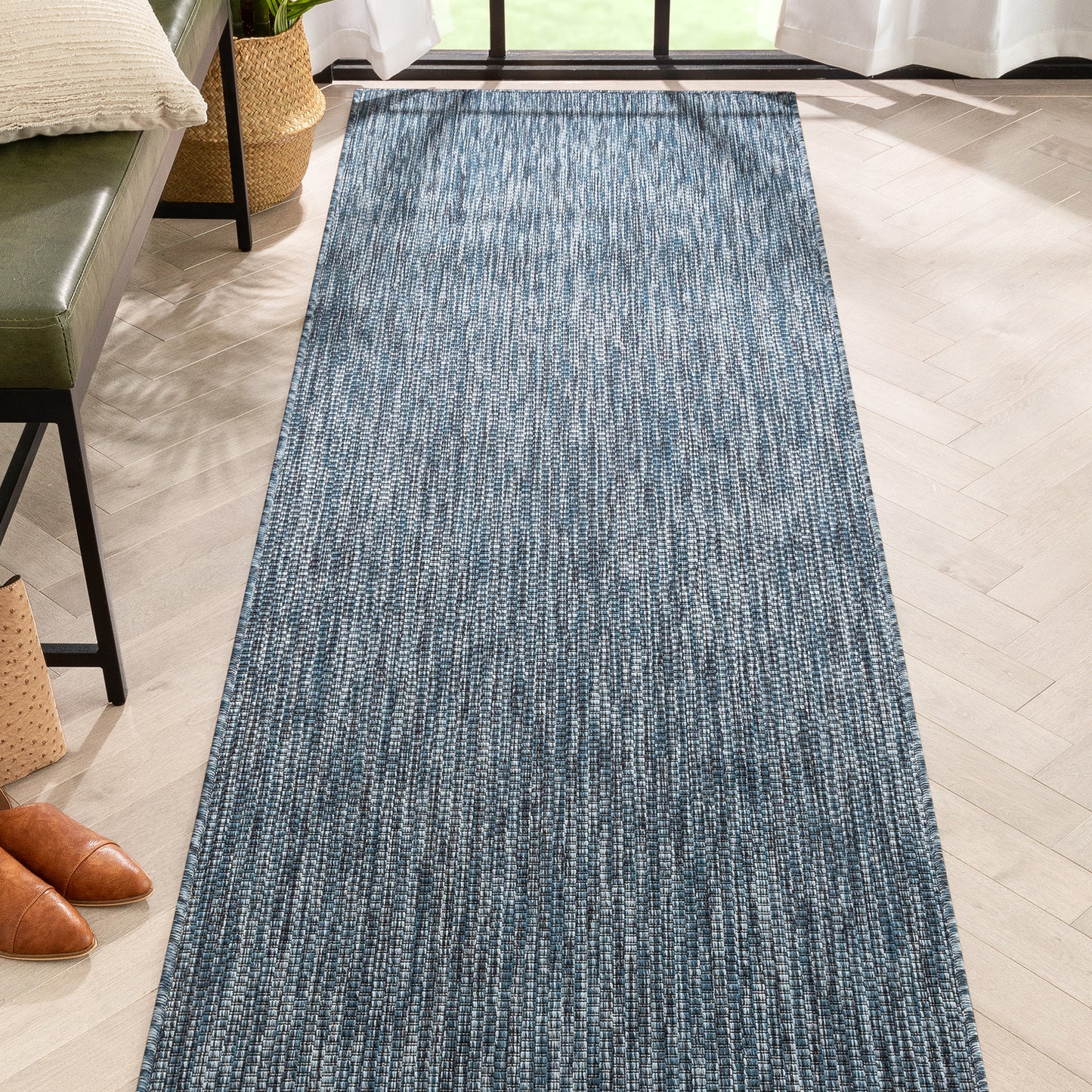 Leif Nordic Geometric Pattern Indoor Outdoor Blue Flatweave Rug MED-144