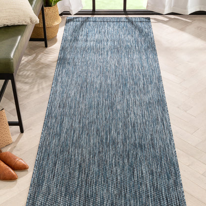 Leif Nordic Geometric Pattern Indoor Outdoor Blue Flatweave Rug MED-144