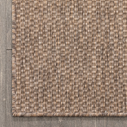 Leif Nordic Geometric Pattern Indoor Outdoor Taupe Flatweave Rug MED-148