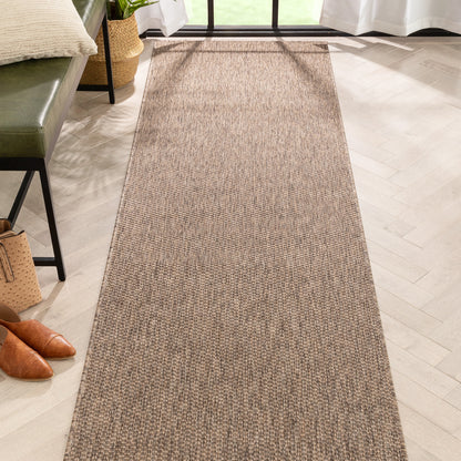 Leif Nordic Geometric Pattern Indoor Outdoor Taupe Flatweave Rug MED-148