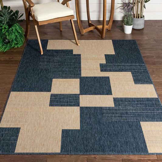 Thor Geometric Indoor Outdoor Blue Flatweave Rug MED-14