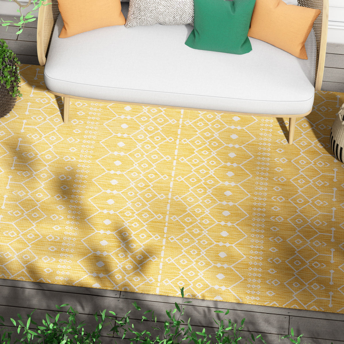 Nord Moroccan Tribal Indoor Outdoor Yellow Flatweave Rug MED-151