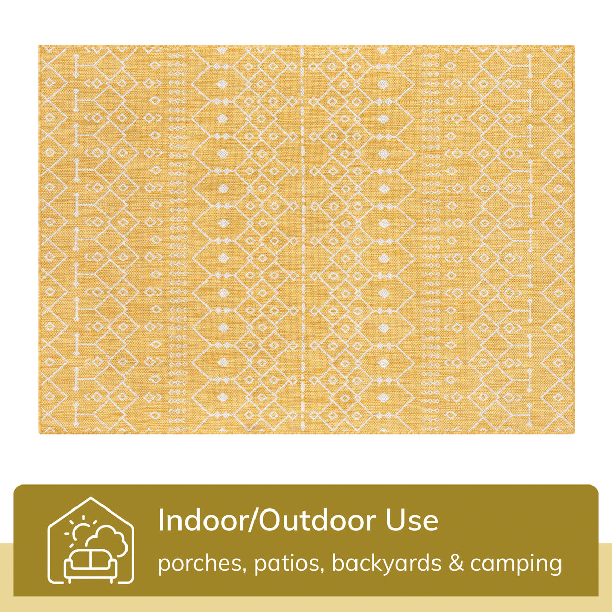 Nord Moroccan Tribal Indoor Outdoor Yellow Flatweave Rug MED-151