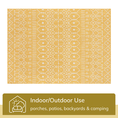 Nord Moroccan Tribal Indoor Outdoor Yellow Flatweave Rug MED-151