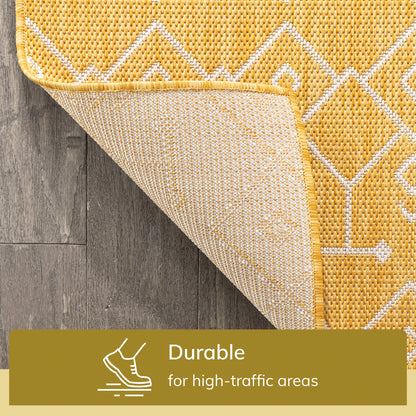 Nord Moroccan Tribal Indoor Outdoor Yellow Flatweave Rug MED-151