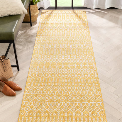 Nord Moroccan Tribal Indoor Outdoor Yellow Flatweave Rug MED-151