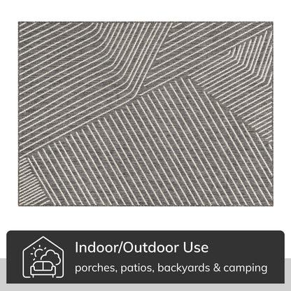 Linden Modern Striped Black Indoor/Outdoor Rug MED-163