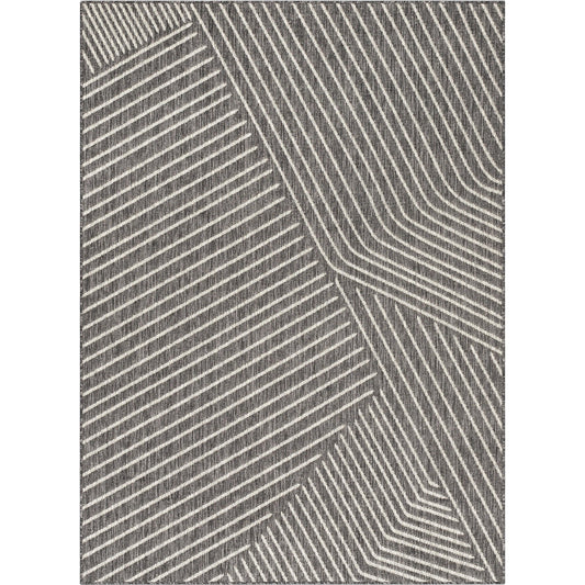 Linden Modern Striped Black Indoor/Outdoor Rug MED-163