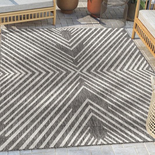 Kesia Modern Striped Black Indoor/Outdoor Rug MED-183
