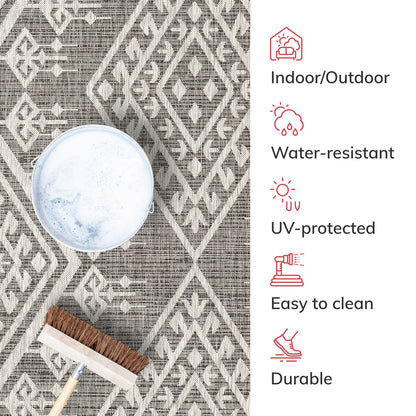 Cascade Tribal Diamond Black Indoor/Outdoor Rug MED-193