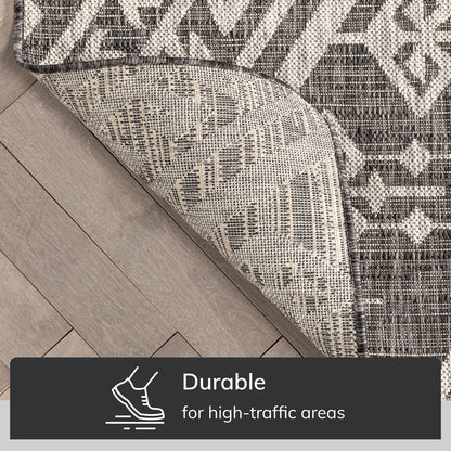 Cascade Tribal Diamond Black Indoor/Outdoor Rug MED-193