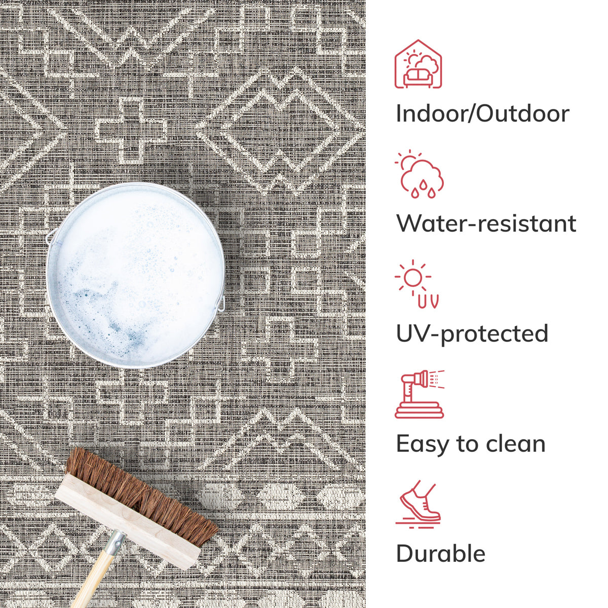 Quay Tribal Diamond Black Indoor/Outdoor Rug MED-203