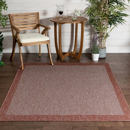 Odin Solid & Striped Border Indoor Outdoor Coral Flatweave Rug MED-30