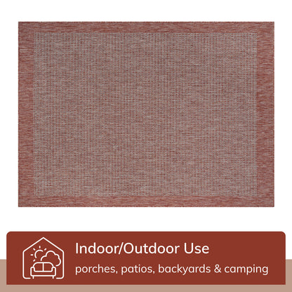 Odin Solid & Striped Border Indoor Outdoor Coral Flatweave Rug MED-30