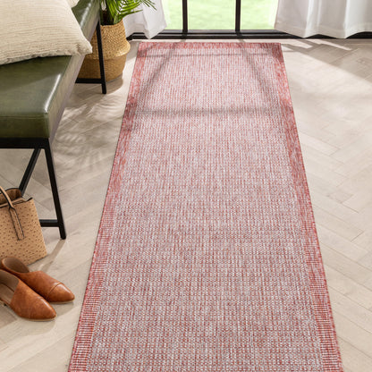 Odin Solid & Striped Border Indoor Outdoor Coral Flatweave Rug MED-30