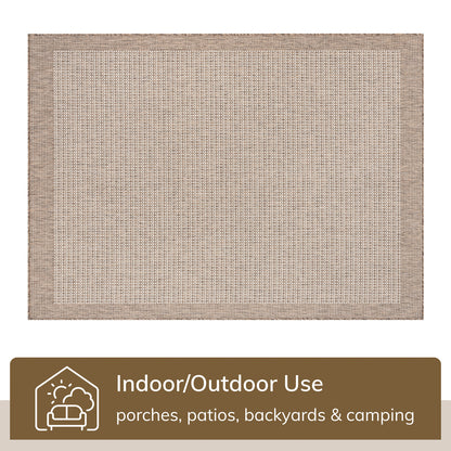 Odin Solid & Striped Border Indoor Outdoor Ivory Flatweave Rug MED-32