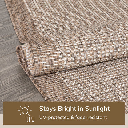Odin Solid & Striped Border Indoor Outdoor Ivory Flatweave Rug MED-32